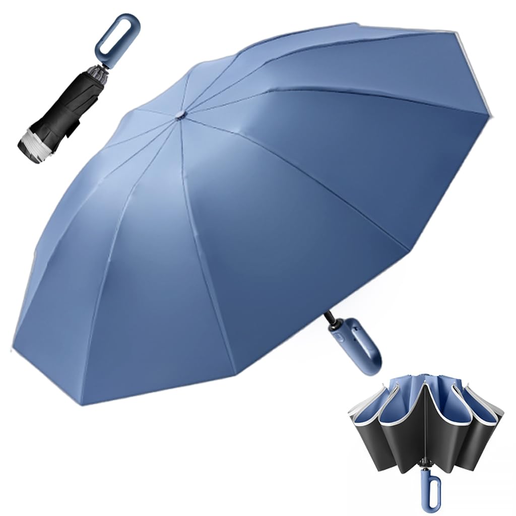 PALAY Large Umbrella for Men Women with Reflective Strap, 50'' Automatic Open/Close Windproof Travel Folding Umbrella, Reinforced 10 Dual Ribs, 99 UV Protection Umbrella with Carabiner Handle Design PALAY Large Umbrella for Men Women with Reflective Strap, 50'' Automatic Open/Close Windproof Travel Folding Umbrella, Reinforced 10 Dual Ribs, 99 UV Protection Umbrella with Carabiner Handle Design